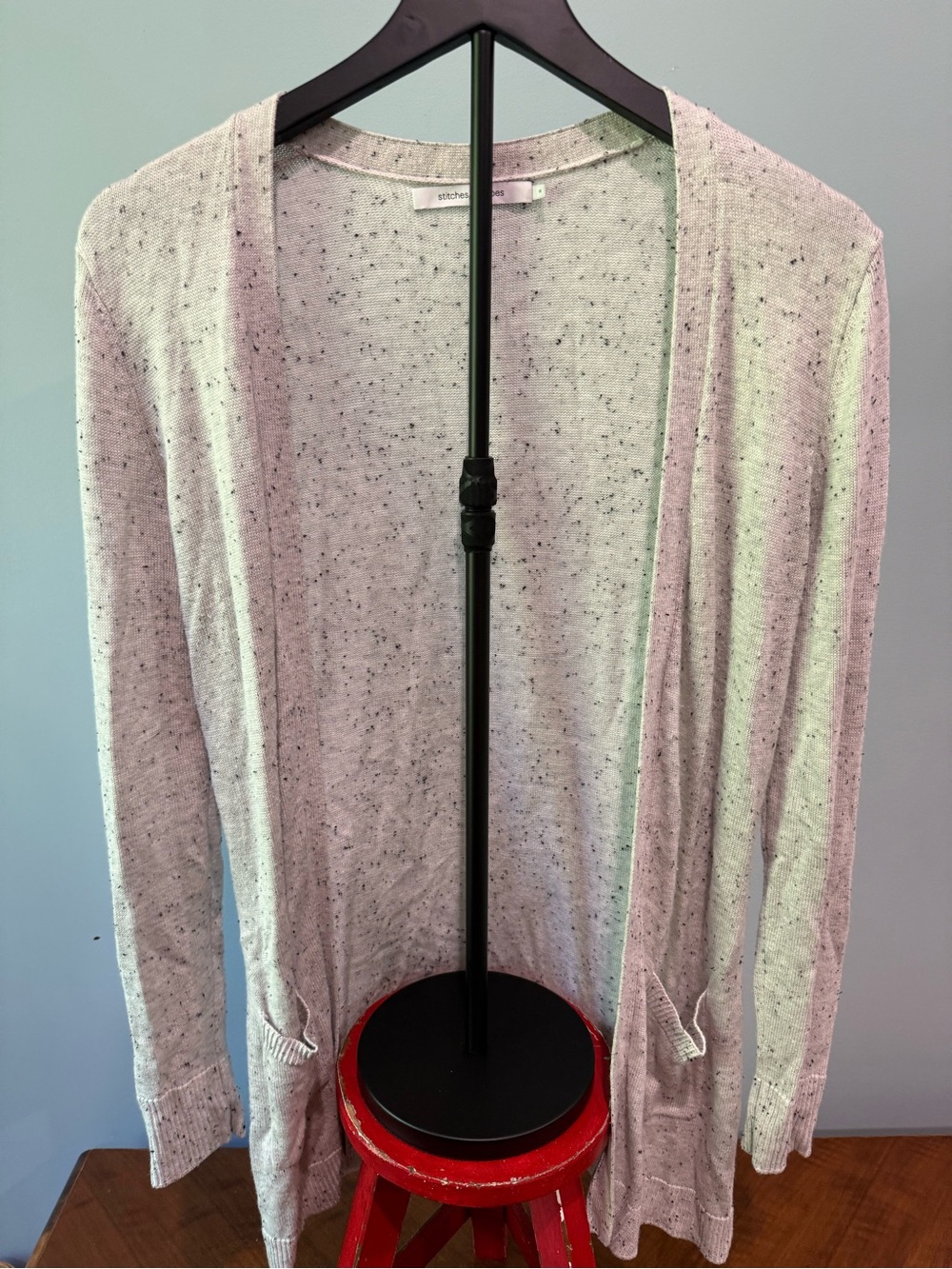 Light Gray Speckled Open-Front Cardigan